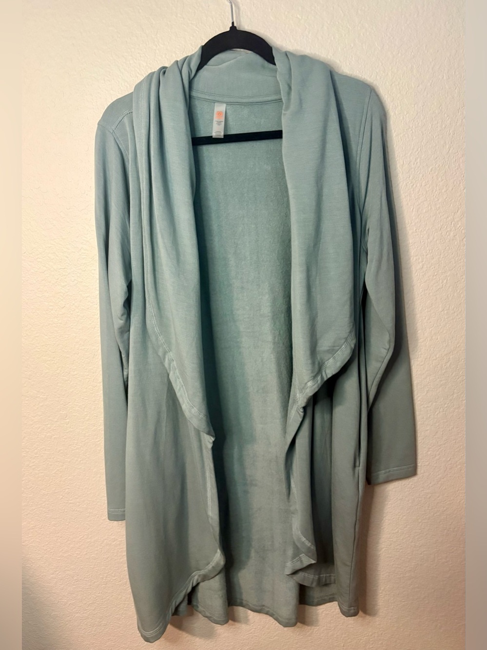 Mono B Light Aqua Draped Open-Front Sweater